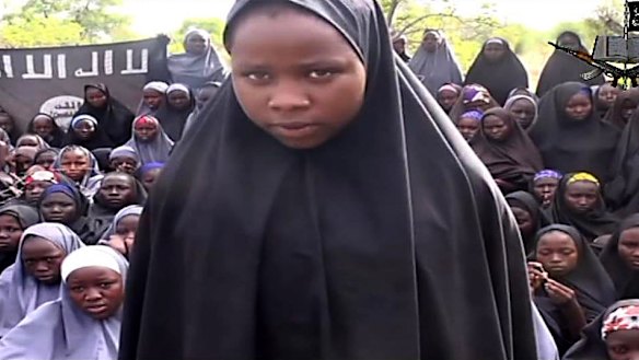 Image from the first video by Boko Haram after the abduction of the Chibok girls in 2014.