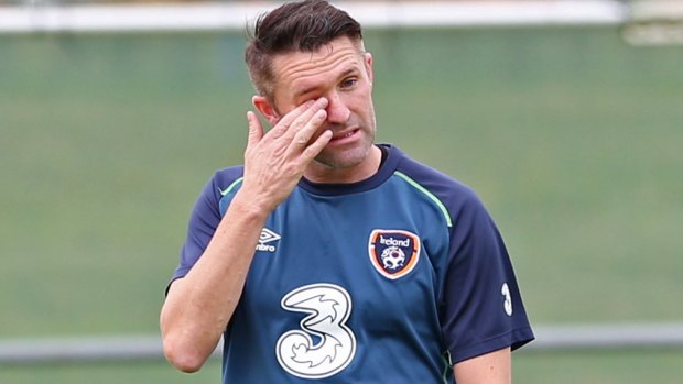 Bad news: Robbie Keane at an Ireland training session earlier this week.