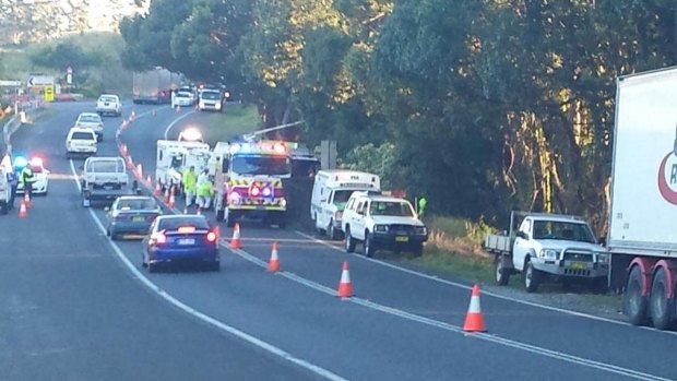 Emergency services at the scene of the single vehicle crash that killed four people. 