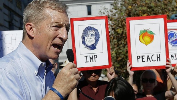 Tom Steyer speaks at a rally calling for the impeachment of President Donald Trump in San Francisco.