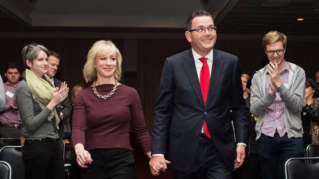 Premier of Victoria Daniel Andrews arrives at the Victorian Labor Party State Conference with his wife Catherine.