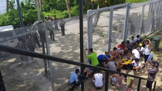 Refugees at the Manus Island regional processing centre protesting in a file picture.