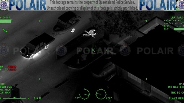 The police helicopter has captured a dramatic car chase through Logan, in which a man and woman were arrested after road spikes were laid.