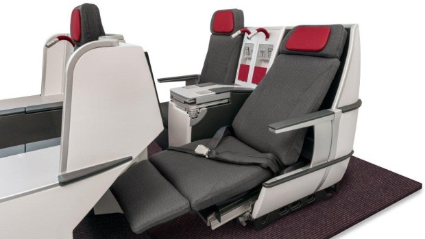 Austrian Airlines business class seats feature an interlocking layout.