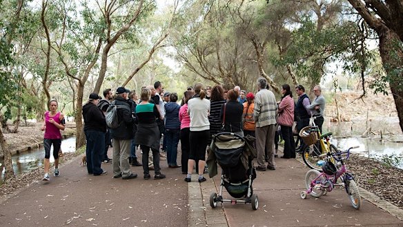 A community meeting at the bird sanctuary. 