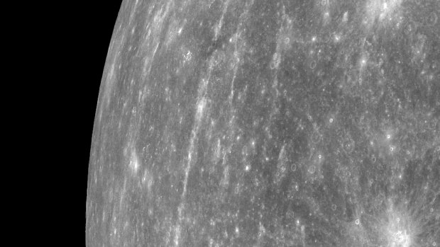 Mercury's horizon is seen from orbit by NASA's Messenger probe, in this image released in 2011. 