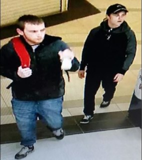 Police are searching for the two men after their alleged bungled burglary. 