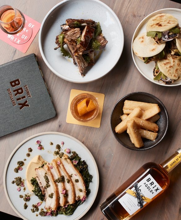 Tacos, rum, pork, chips and rib from the new Brix distillery in Surry Hills.