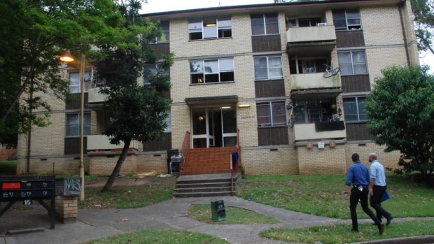 The housing commission complex in Wollongong where a man was set alight on Tuesday night