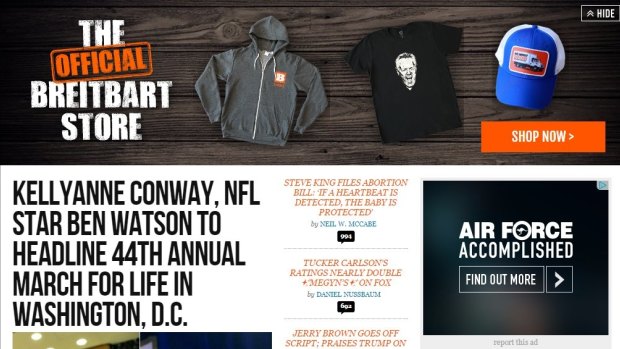 The RAAF recruitment ad (bottom right) on the Breitbart website.