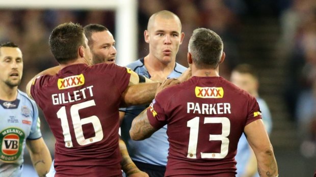 Verbal exchange: David Klemmer and Corey Parker during Origin II.