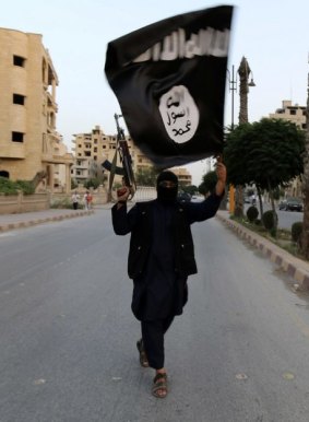 A member of the Islamic State in Iraq and the Levant - the forerunner to the Islamic State - waves an ISIL flag.