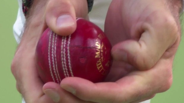 Red-handed: A player's thumb on the ball has raised eyebrows in the Ashes.