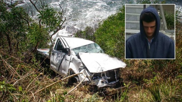 Michael Nedelkovski’s Toyota Hilux ute was left hanging precariously close to the edge of the cliff.