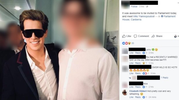 Canberra Liberals multicultural affairs spokeswoman Elizabeth Kikkert said Milo Yiannopoulos was "pretty cool".