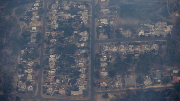 An aerial view of what remains of Yarloop.