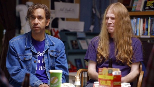 A scene from the 'all-male feminist group' parody on 'Portlandia'. 