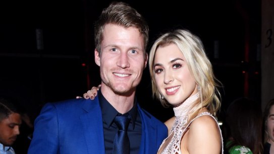 The Bachelor's Richie Strahan and Alex Nation at a party in Sydney last year.