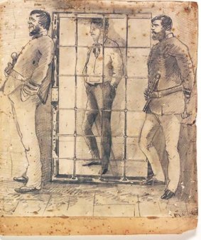 An artists's depiction of O'Farrell in Darlinghurst Gaol, Sydney, before he was hanged.
