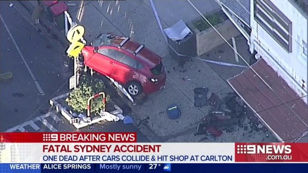 The scene of a car crash in Carlton in Sydney's south.
