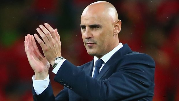 Master motivator: Melbourne Victory coach Kevin Muscat acknowledges the fans after an Asian Champions League win at AAMI Park.