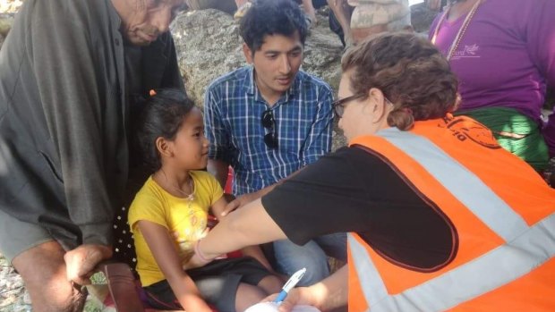 Helen Zahos working in Nepal after the 2015 earthquake.