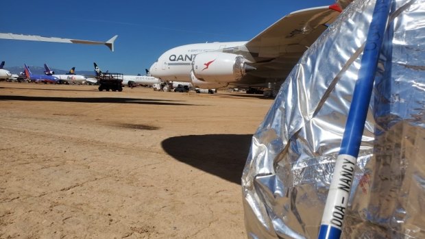 A 'wheel whacker' for the Qantas A380 VH-OQA, 'Nancy-Bird Walton'. 