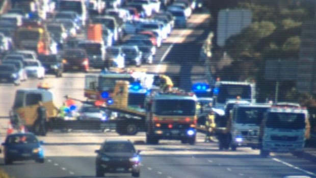 The accident scene on the M1 at Gaven. Traffic has backed up for up to 11km.