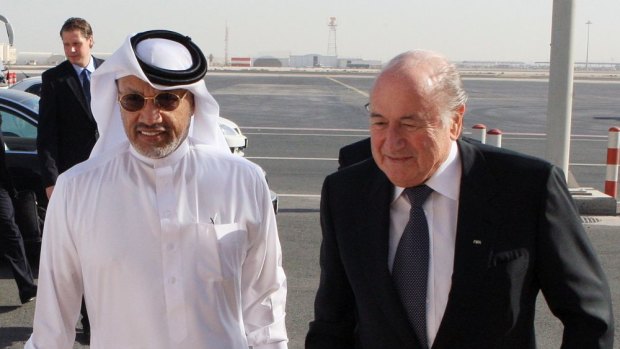 Disgraced former AFC president Mohamed Bin Hammam with FIFA president Sepp Blatter