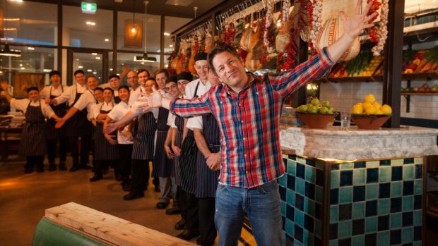 Jamie Oliver at the opening of one of his Australian restaurants.