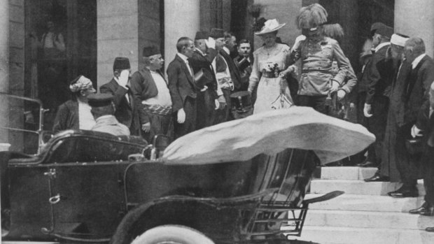 The Archduke of Austria Franz Ferdinand and his wife Sophie in Sarajevo moments before their assassination