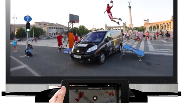 Simplicity: A YouTube video is sent from a tablet to the big screen.