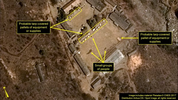 In an undated handout satellite image, the Punggye-ri nuclear test site in North Korea in April of 2017.
