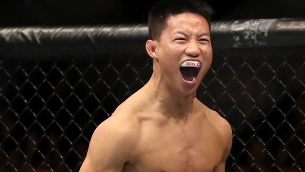Ben Nguyen reacts after taking the win at UFC Auckland.