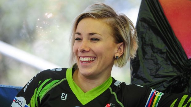 Windy ride: Canberra BMX star Caroline Buchanan was happy to stay on her bike.