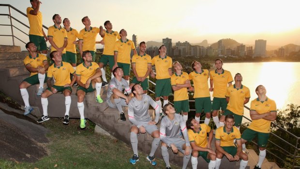 Eyes on the sky: The Socceroos' team photo was interrupted by a drone deployed by a Vitoria TV station.
