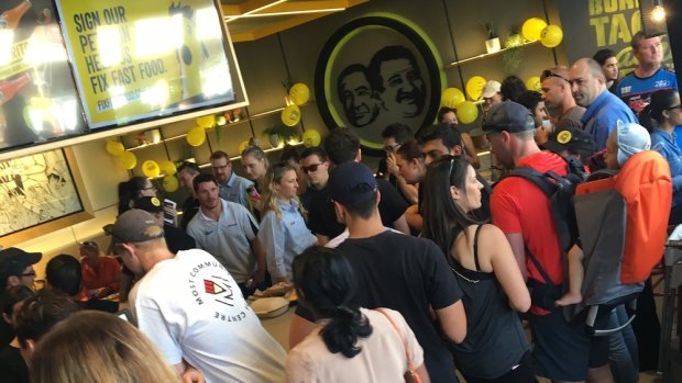 Perth punters turn out for free burritos at the new Guzman Y Gomez in the same location.