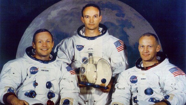 The Apolllo 11 crew Neil Armstrong, Mike Collins and Buzz Aldrin bound for the Moon in 1969.