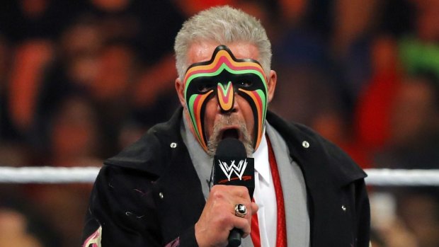 James Hellwig, better known as The Ultimate Warrior, addresses the audience during WWE Monday Night Raw in New Orleans. 