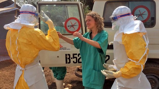 Workers from Medecins Sans Frontieres in Gueckedou, Guinea.