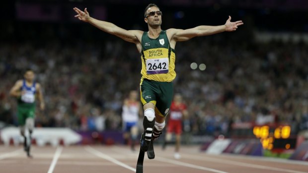 Pistorius winning gold at the London Paralympics in 2012.