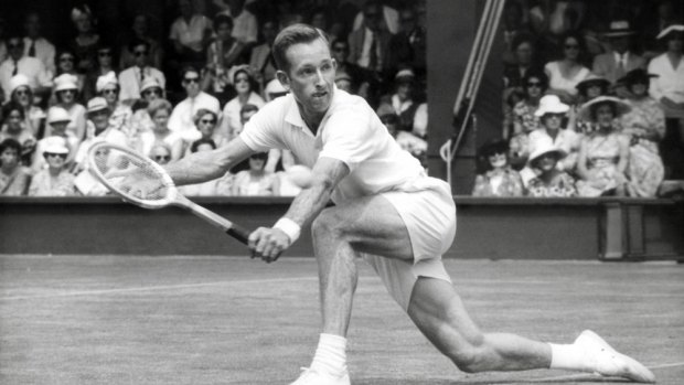 Rod Laver in action at Wimbledon in 1960.