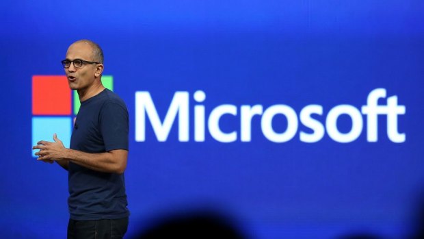 Working: Microsoft chief Satya Nadella at the 2014 Microsoft Build developer conference in San Francisco last week