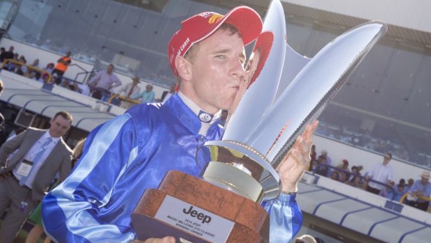 Happier times: Nathan Berry after taking the Magic Millions Classic on Unencumbered in January.