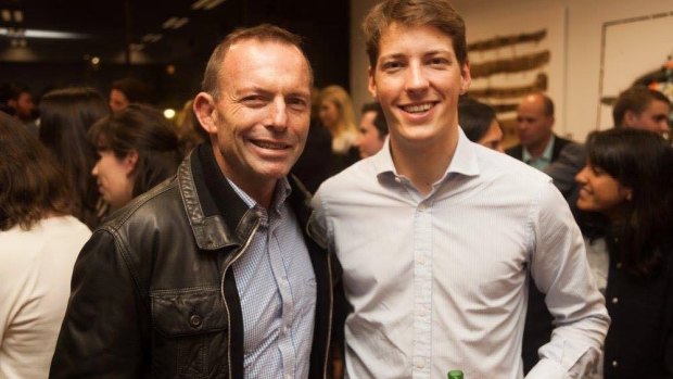 NSW Young Liberals outgoing president Alex Dore (right) with Tony Abbott.