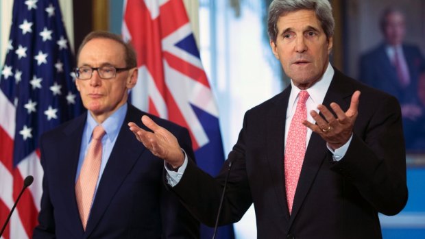 Former foreign minister Bob Carr with US Secretary of State John Kerry.