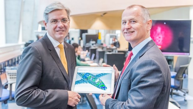 Siemens Australia CEO Jeff Connolly and Swinburne deputy vice-chancellor Aleksandar Subic at Swinburne's campus.