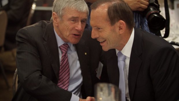 Kerry Stokes with Tony Abbott at a function in Canberra in March.