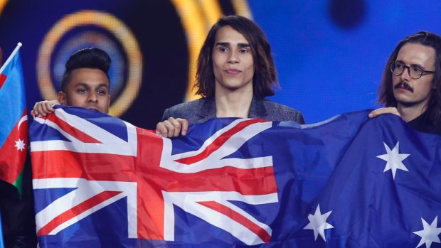 Isaiah Firebrace, representing Australia, poses during the first semi final of the 62nd Eurovision Song Contest.