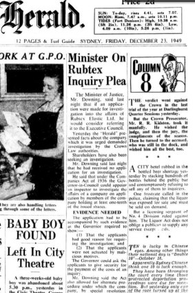 The Herald reports the discovery of abandoned baby Steve Hardy in 1949. 
